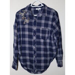 Kensie Plaid Button Up Shirt Purple Cotton Beaded Embellishment Cowgirl Rodeo